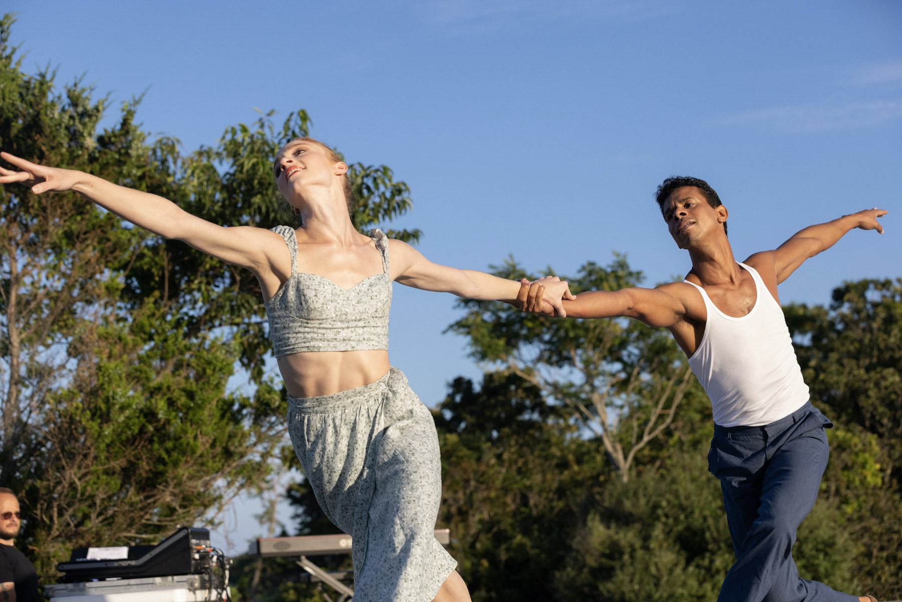 Catherine Hurlin and Jose Sebastian performing in Hamptons Dance Project III, presented by Guild Hall, at Fireplace Farm in 2021