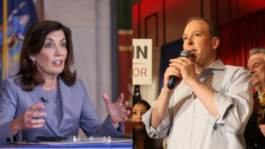 Governor Kathy Hochul (left) and U.S. Rep. Lee Zeldin 2022 election candidates