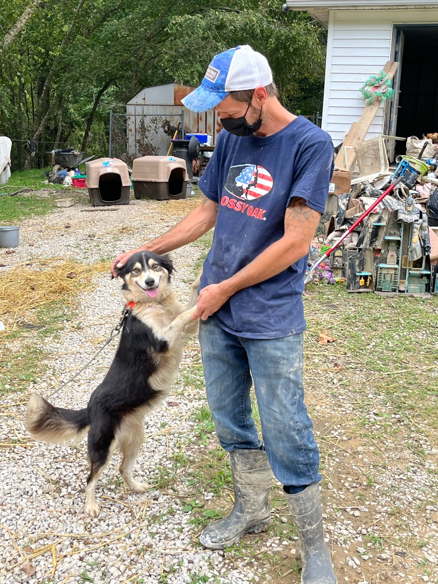 Greg Stivers and his dog, safe and sound