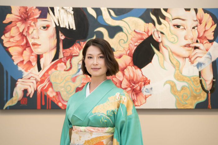 JUURI with her mural at Morikami Museum and Japanese Gardens