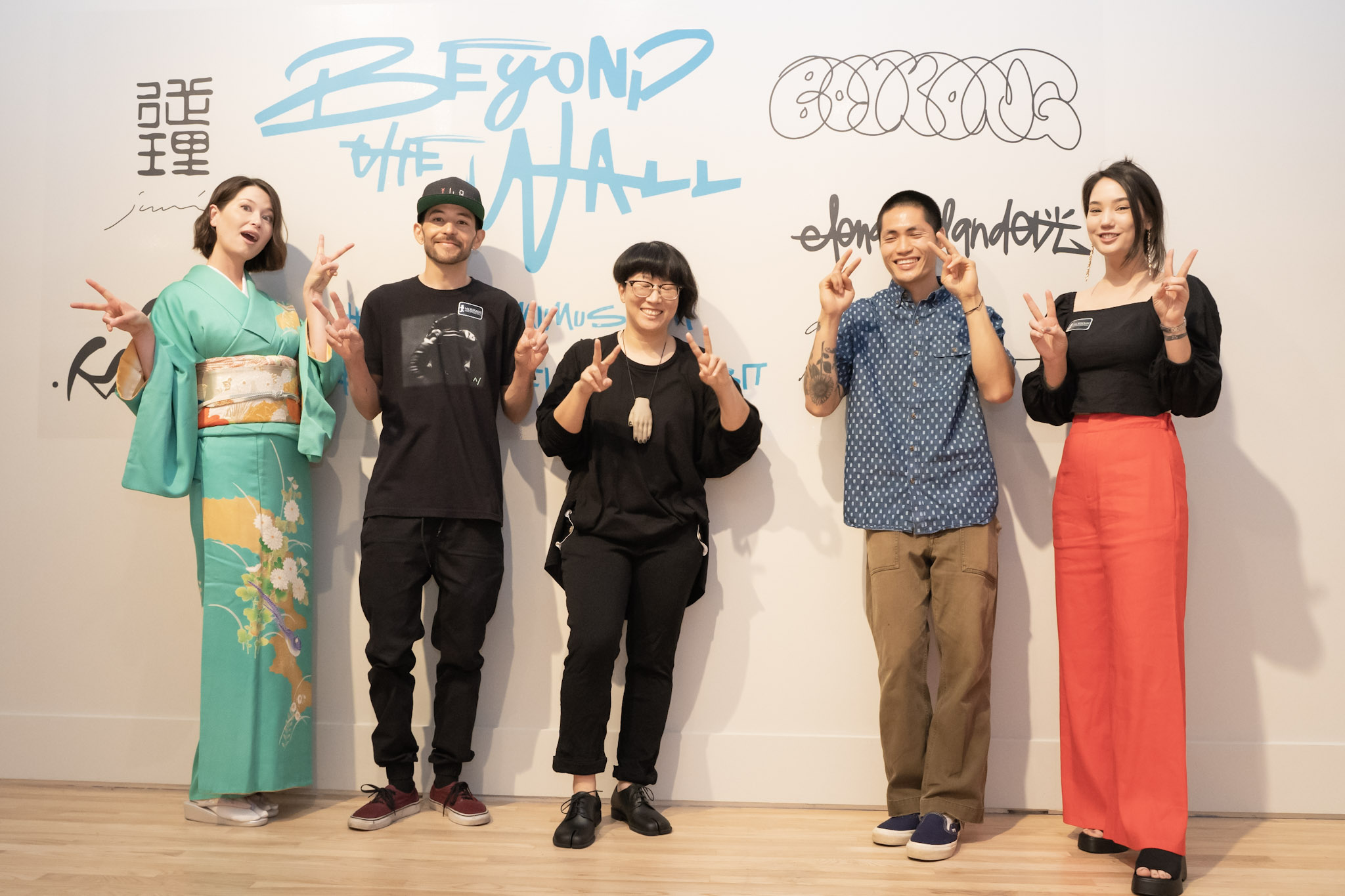 Exhibiting artists at Morikami Museum and Japanese Gardens show "Beyond the Wall: Visions of the Asian Experience in America" (L to R): JUURI, Casey Kawaguchi, Hiromi Mizugai Moneyhun, Boy Kong, Elena Øhlander