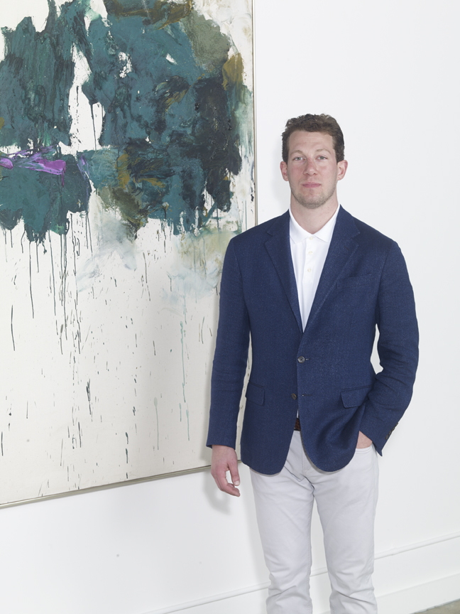 Lex Weill, owner of Lex Weill Gallery and "Night Fell Upon Us (Up On Us)," with another painting in his gallery's collection by Joan Mitchell
