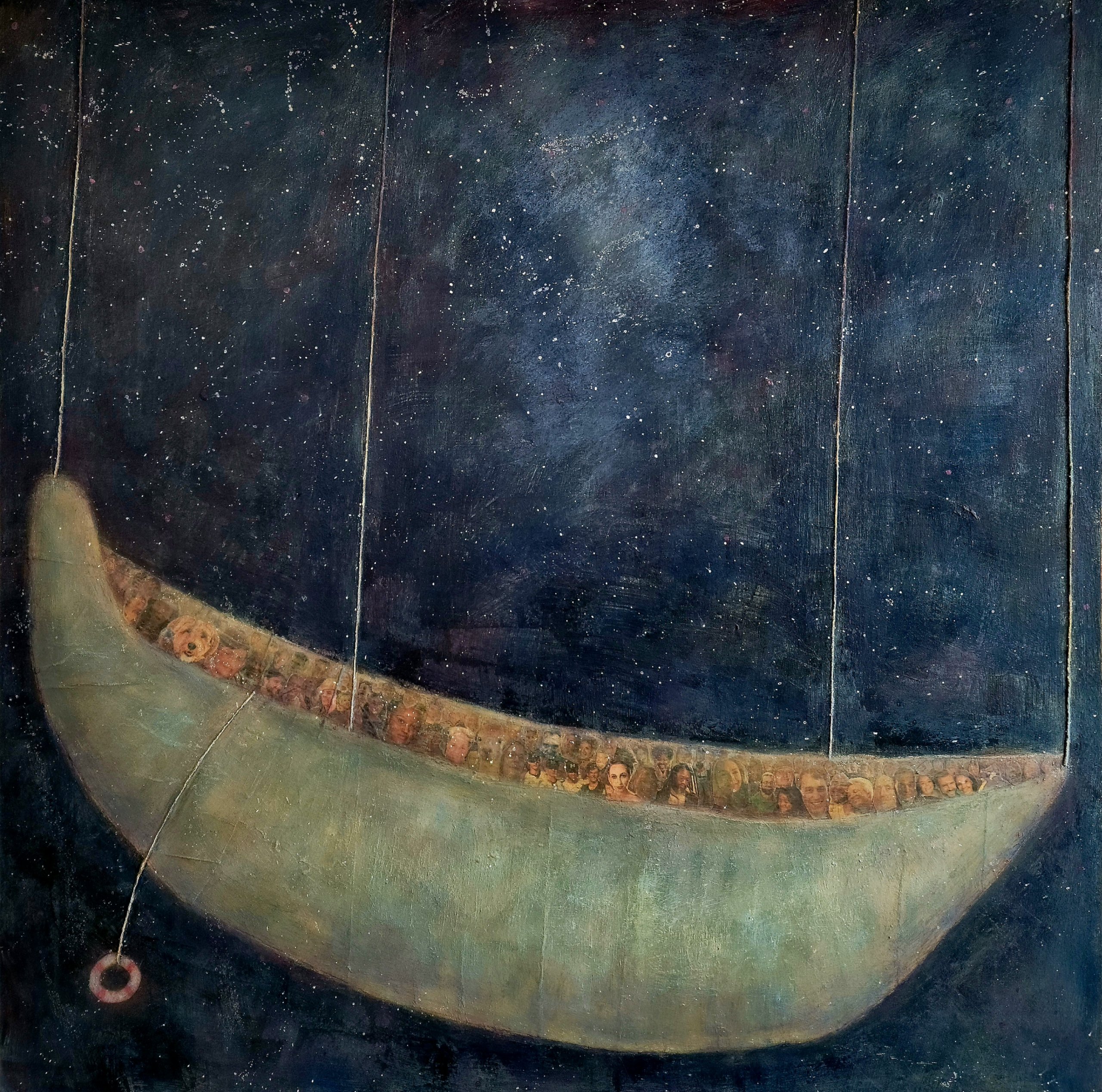 Angus Macaulay's "Same Boat" (mixed media, 48" x 48")