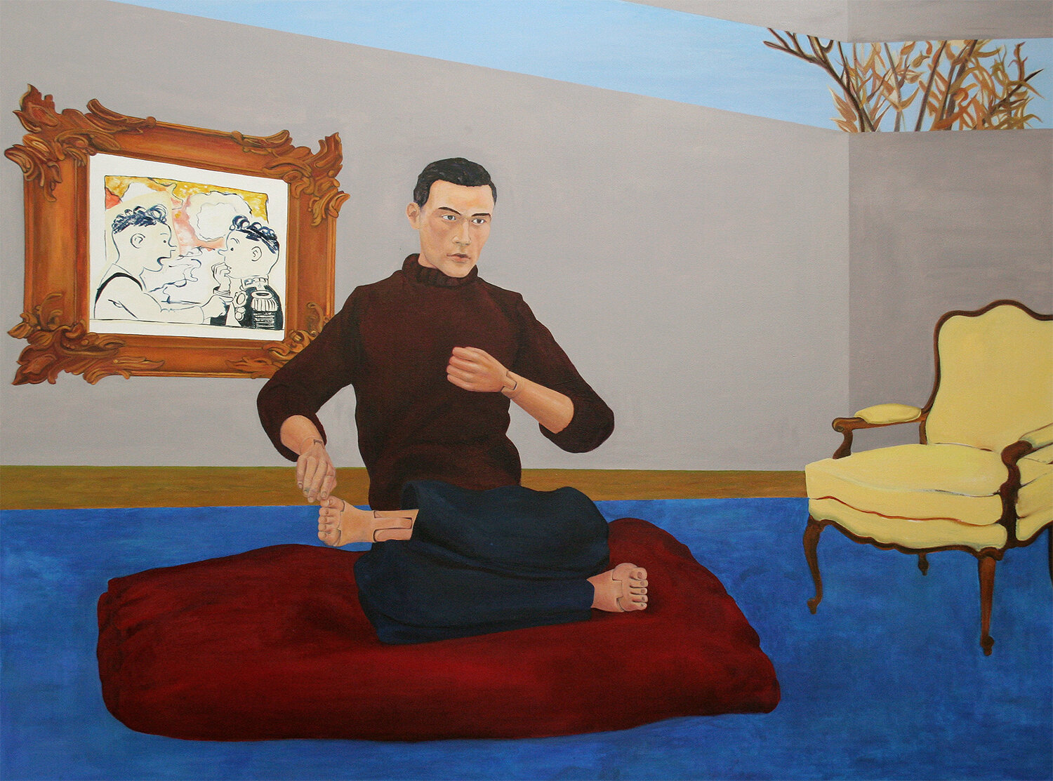 Irina Alimanestianu's "Guy in Lotus Position" (2004, oil on canvas, 63" x 84") on view in the Hamptons