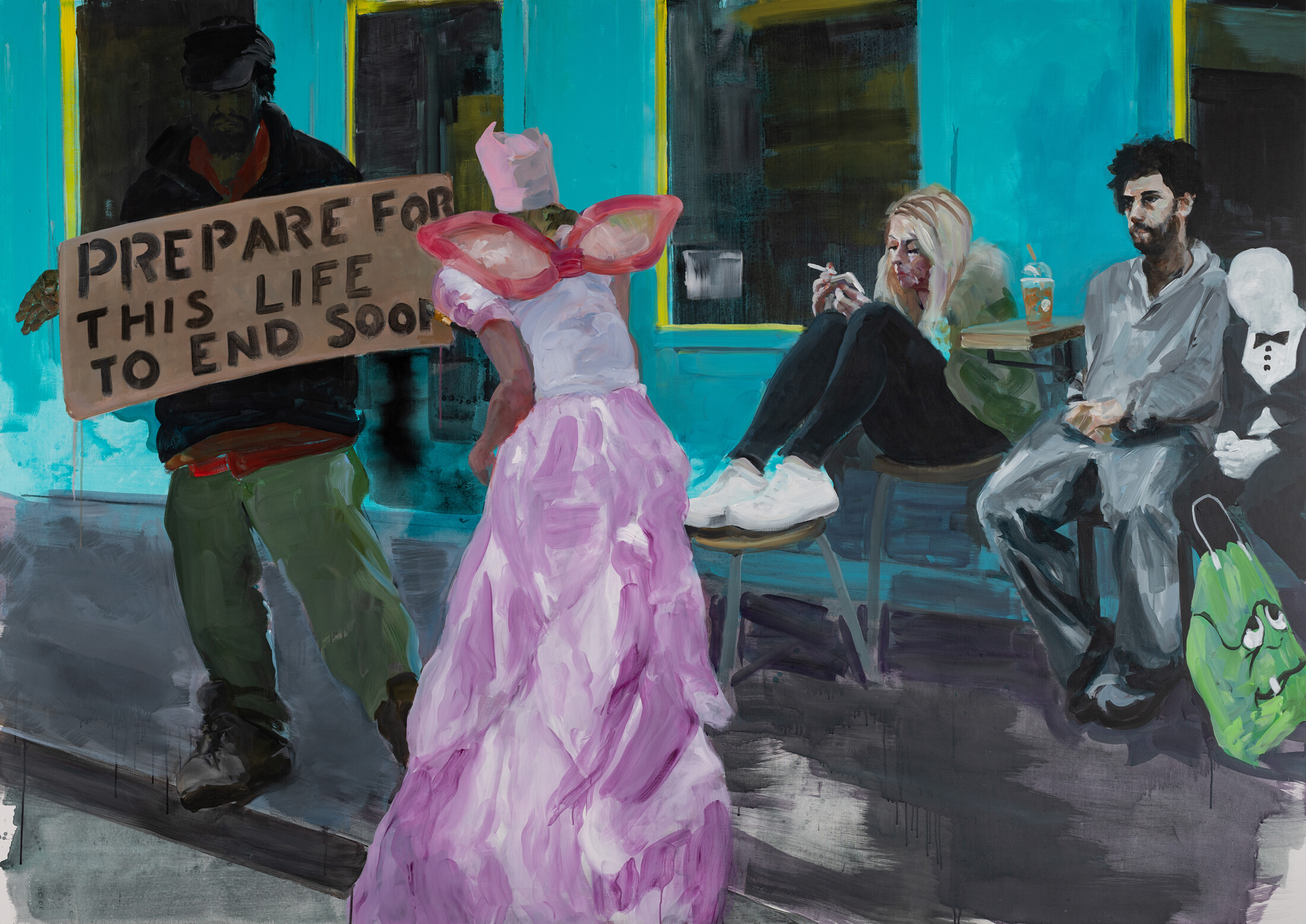 Eric Fischl "Sign of the Times" 2022, acrylic on linen, 68 x 96 inches, 172.7 x 243.8 cm
