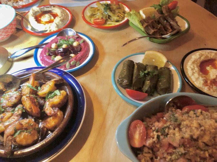 Assortment of mezes and warm starters at El Turco