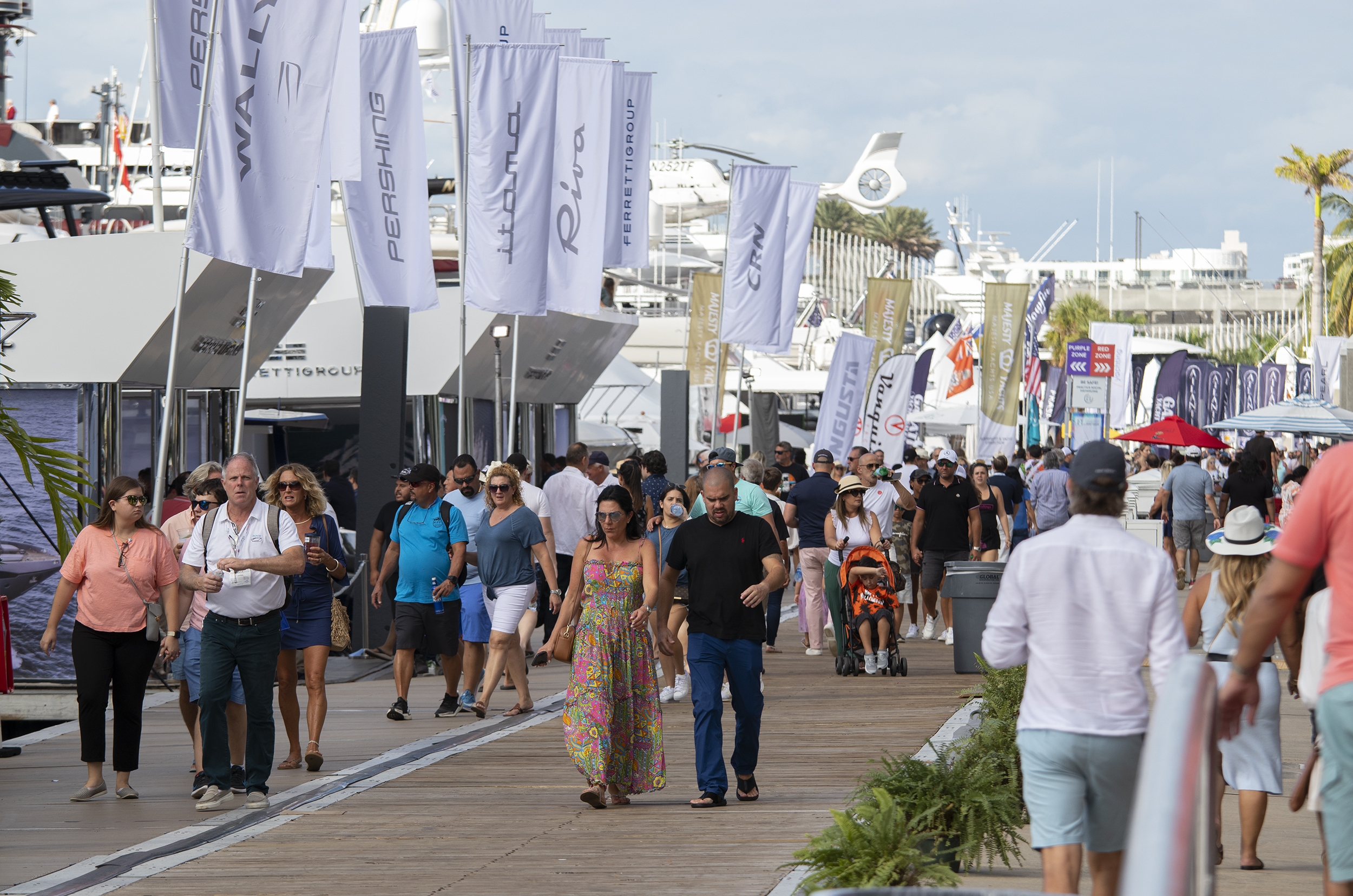 2021 Fort Lauderdale International Boat Show dock with people walking