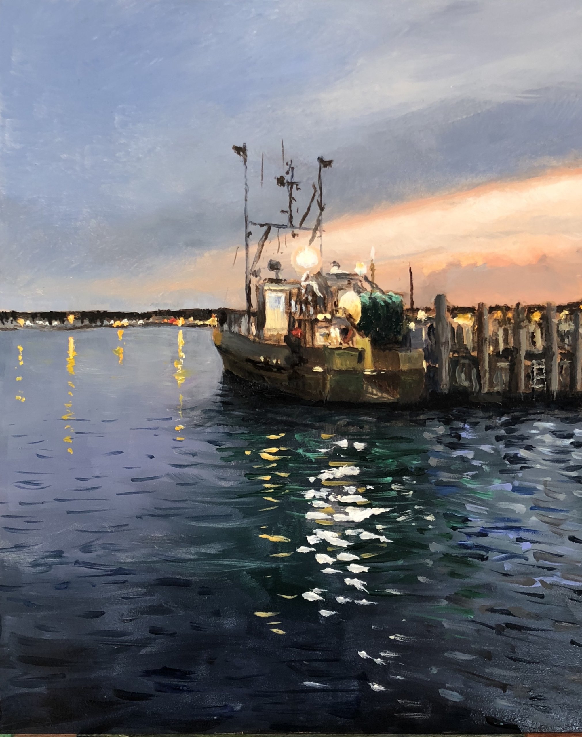 "Fishing Boat on Lake Montauk" painting by John Britton