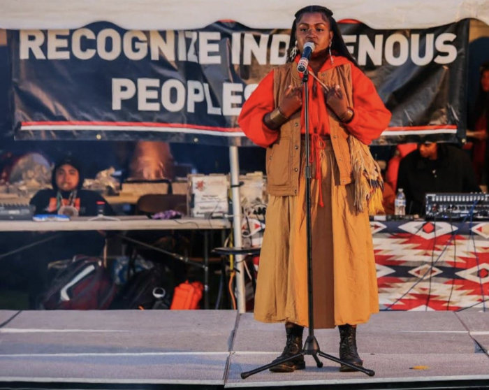 Chenae Bullock speaking at Indigenous Peoples' Day NYC 2022