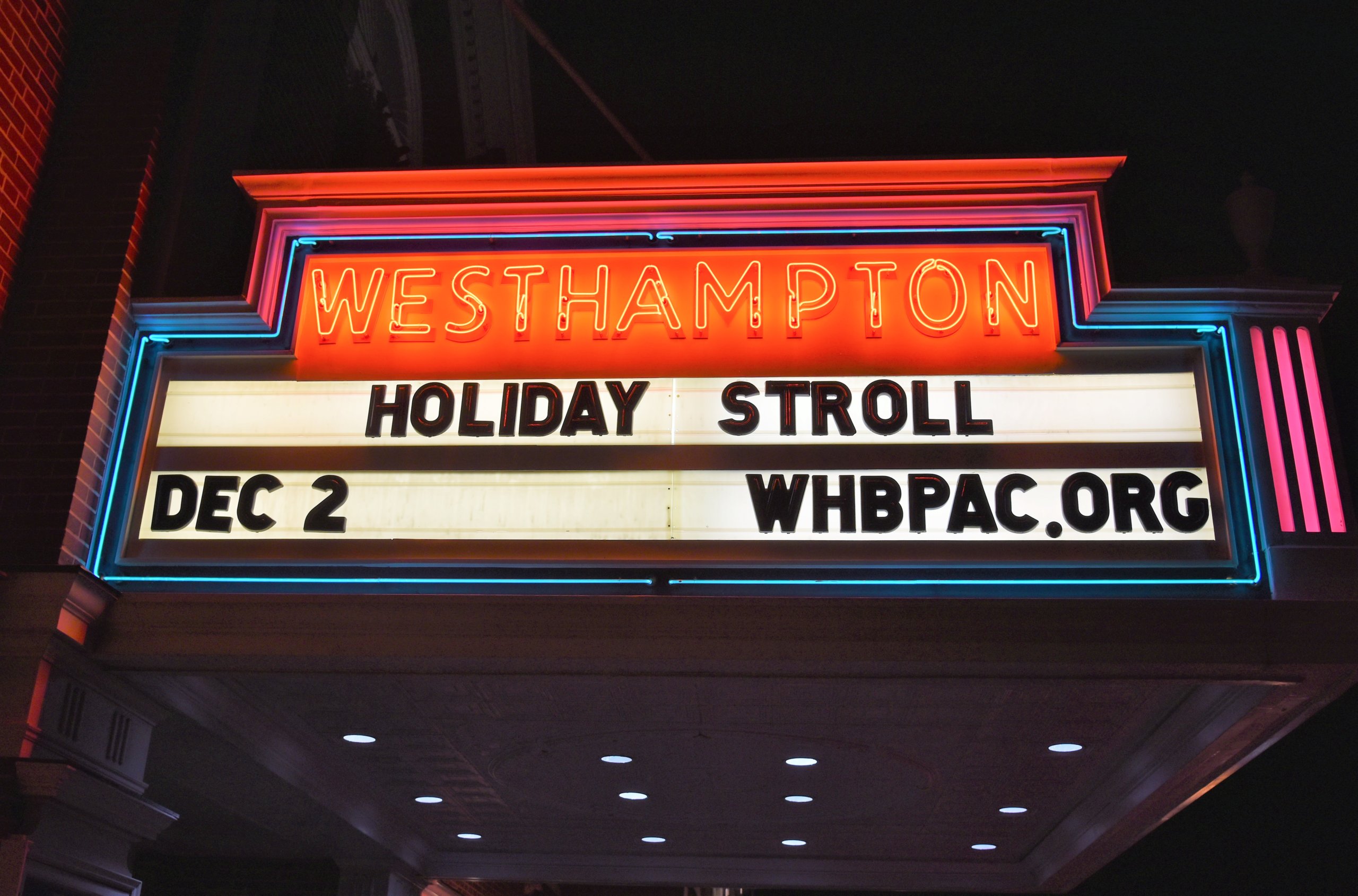 Westhampton Beach Performing Arts Center WHBPAC Holiday Stroll sign 2021