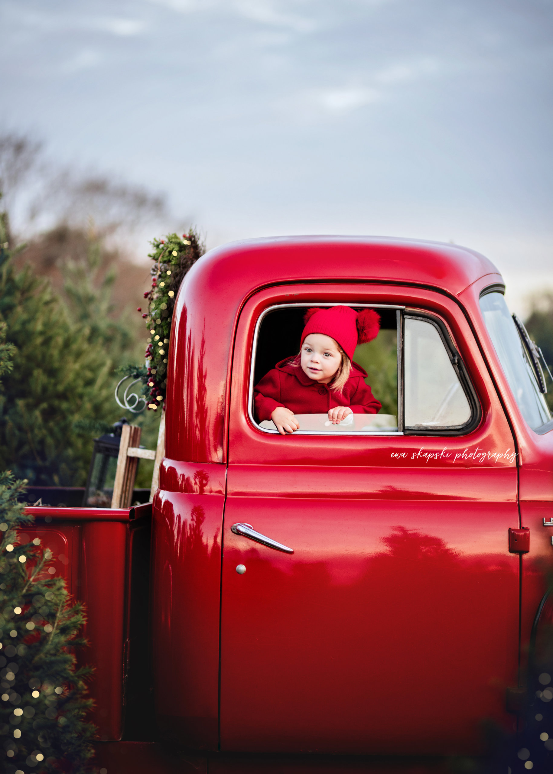 the red truck at Santa's Christmas Tree Farm