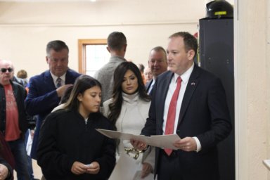Lee Zeldin and his family before voting in Mastic on Tuesday, November 8, 2022