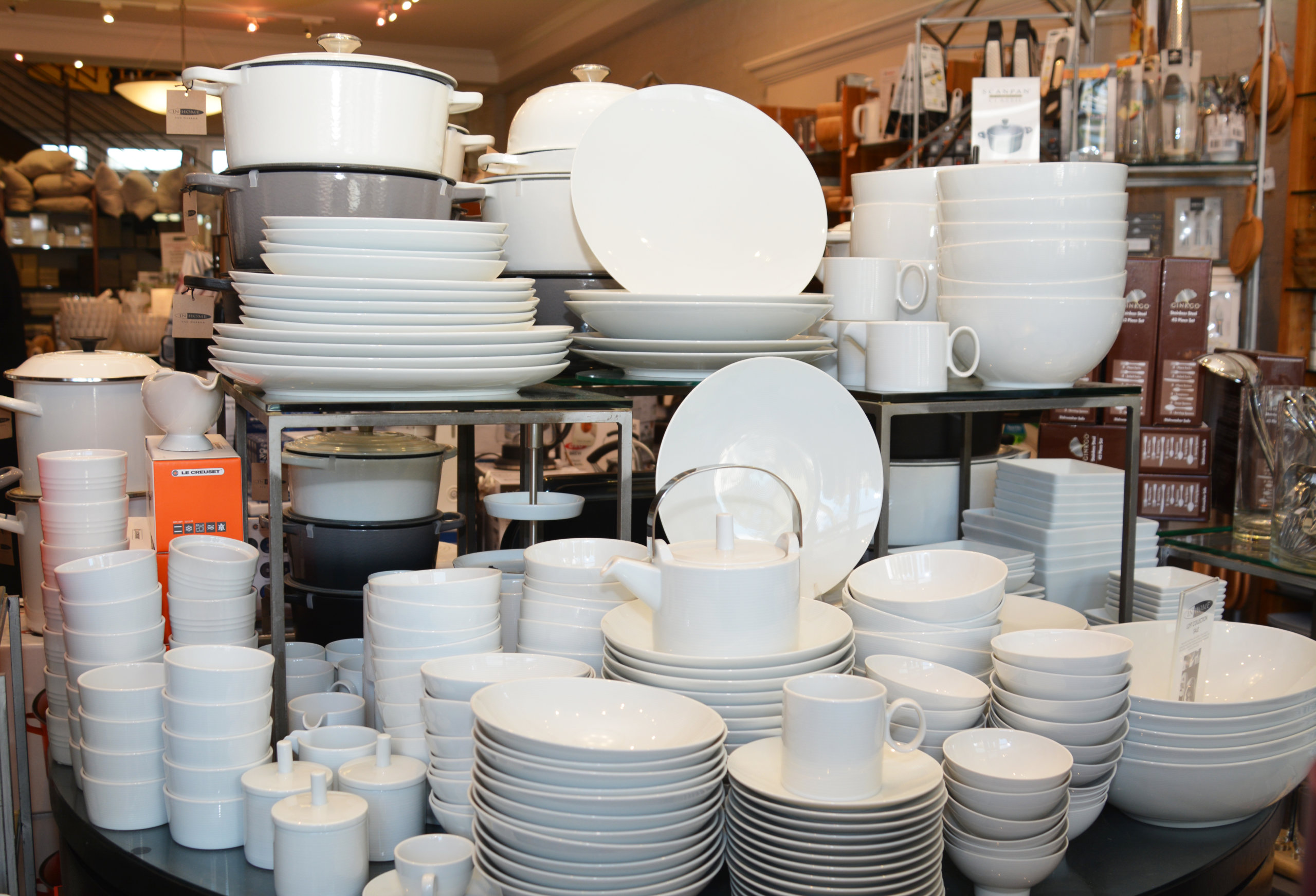 Rosenthal dinnerware and Le Creuset cookware are popular mainstays at In Home, Sag Harbor