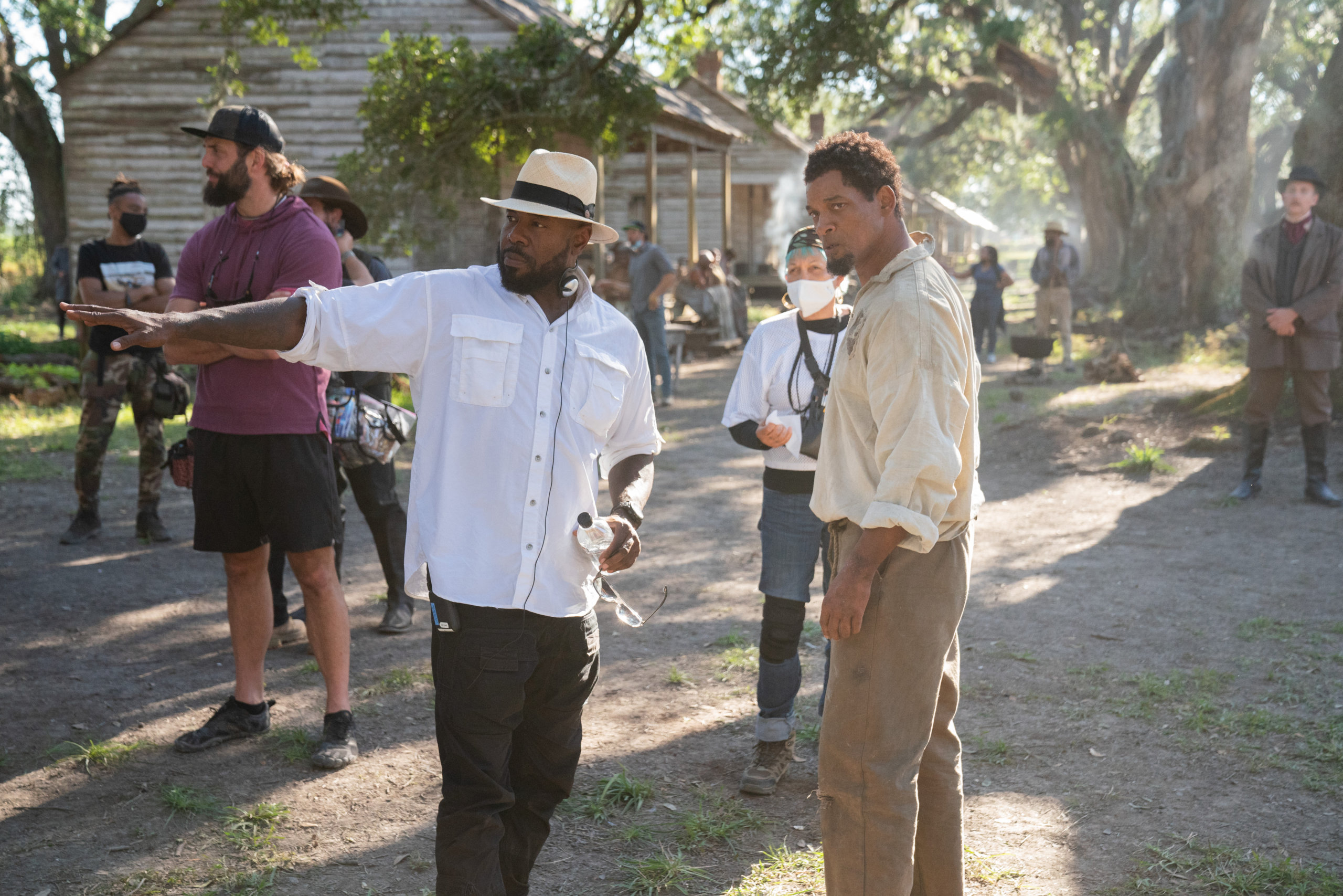Director Antoine Fuqua and Will Smith behind the scenes of “Emancipation,” premiering December 9, 2022 on Apple TV+.