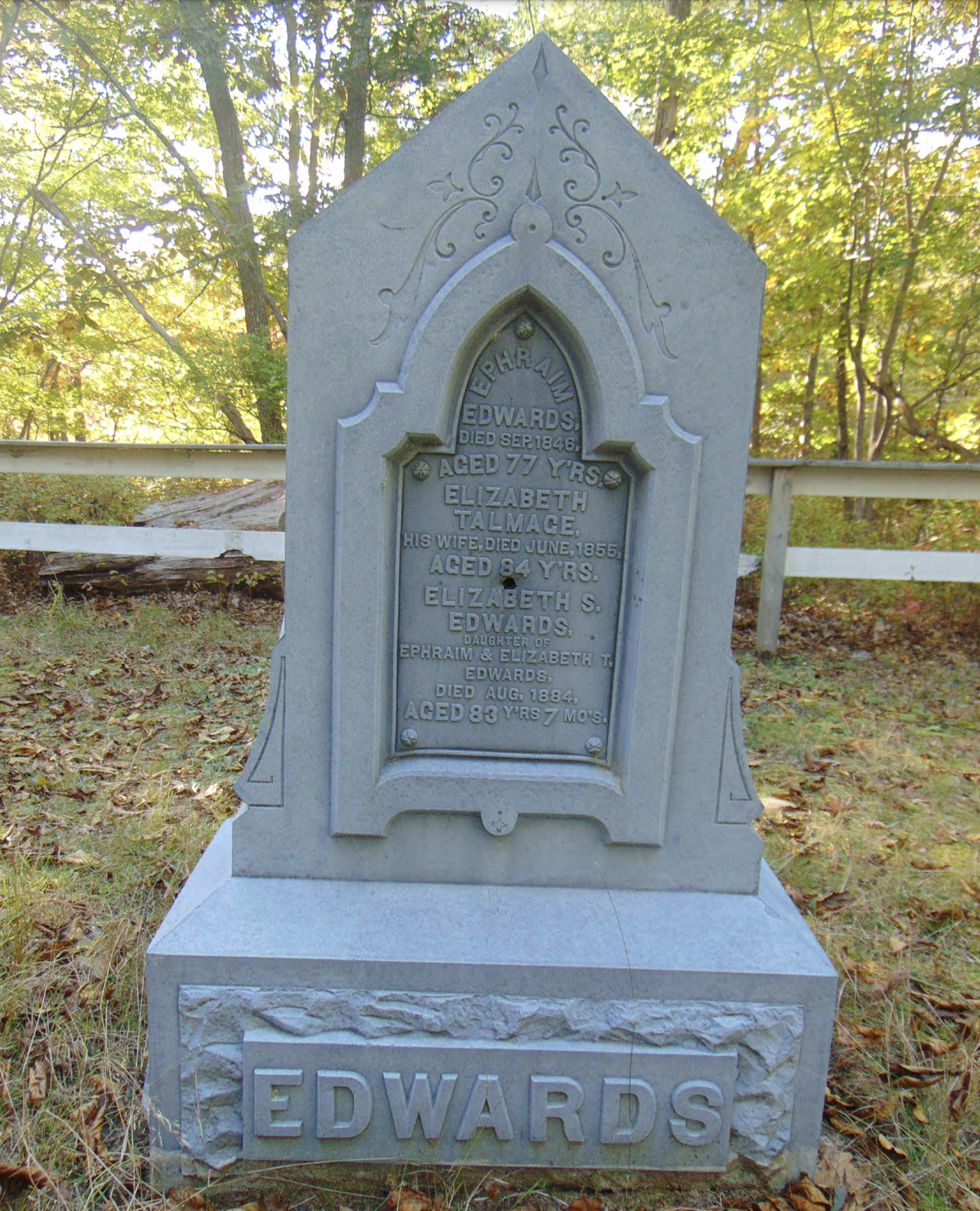Edwards family monument in the Van Scoy-Edwards Burying Ground in East Hampton cemetery in East Hampton Northwest Woods