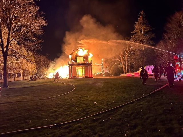 Film producer Oren Aviv's Southampton mansion burned to the ground.