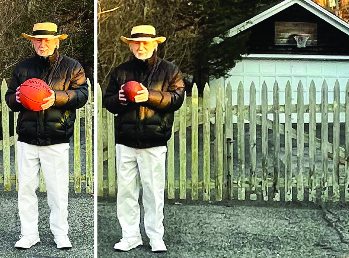 Dan comparing new basketball with his smaller lost and then returned ball