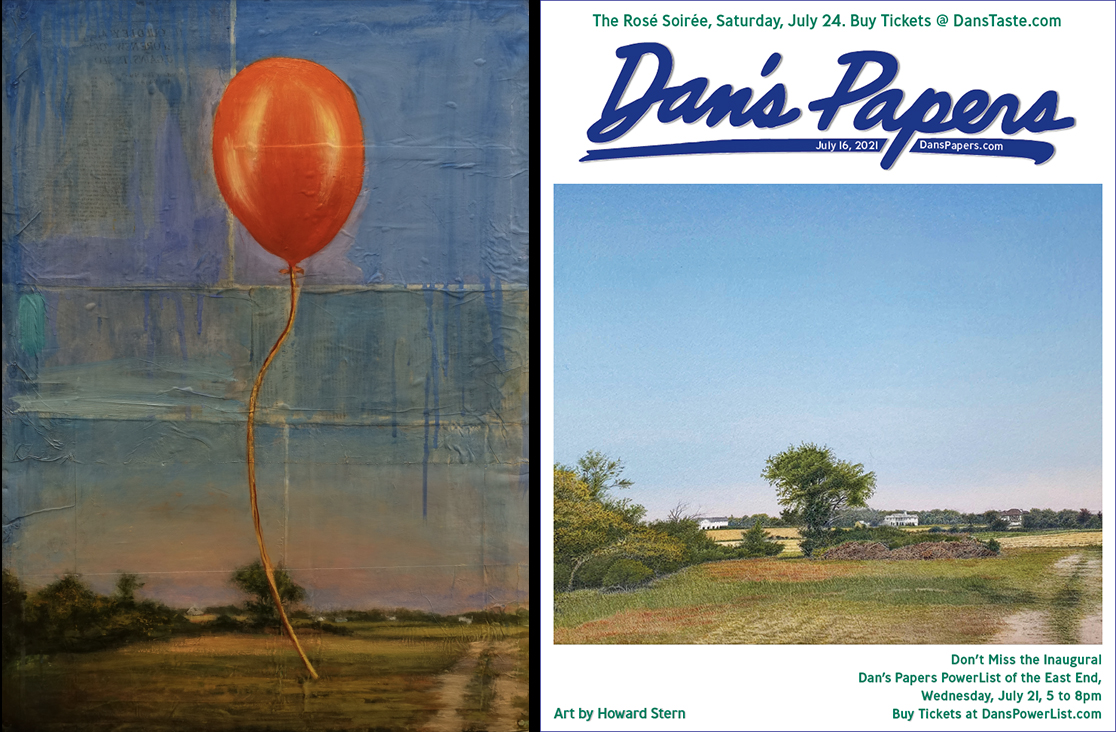 "Balloon Over Howard Stern" by Adam Straus and Howard Stern's July 16, 2021 Dan's Papers cover art that inspired it