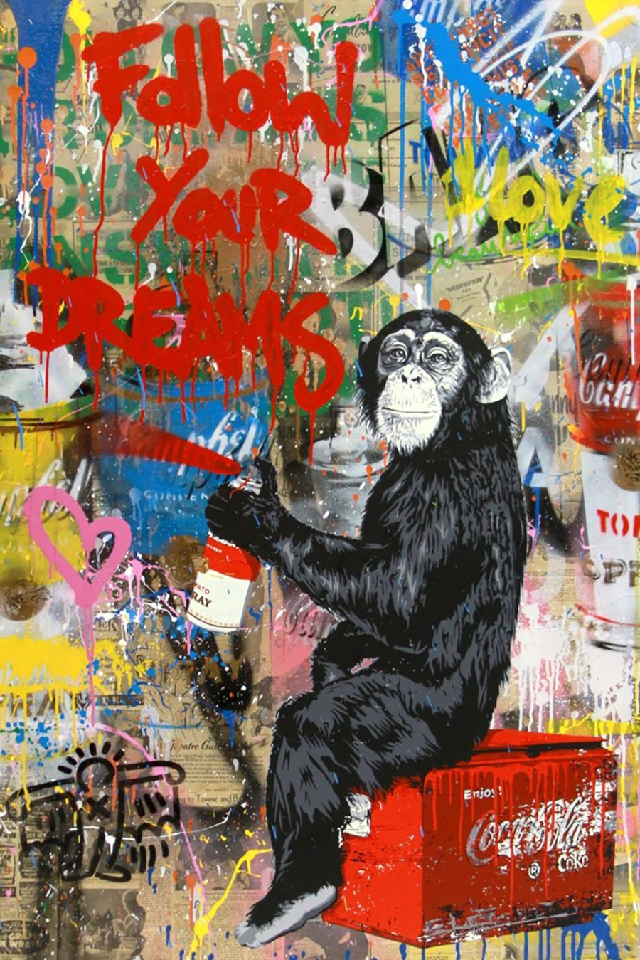 Mr. Brainwash's "Everyday Life" (2019, silkscreen and mixed media on Canvas, 54" x 36") is available at DTR Modern.