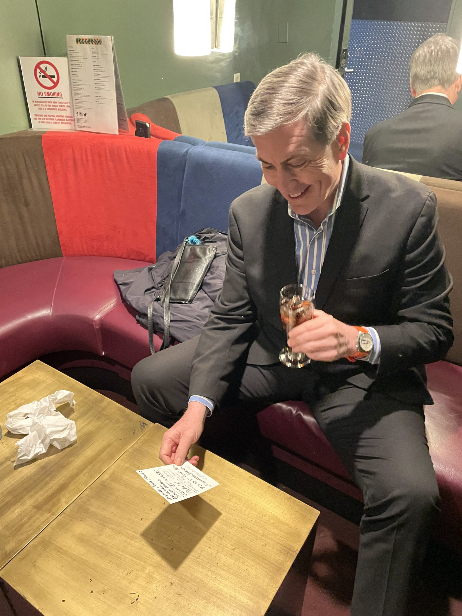 McCuddy drinks in the moment backstage at Carolines — he always seems to be drinking in the moment...