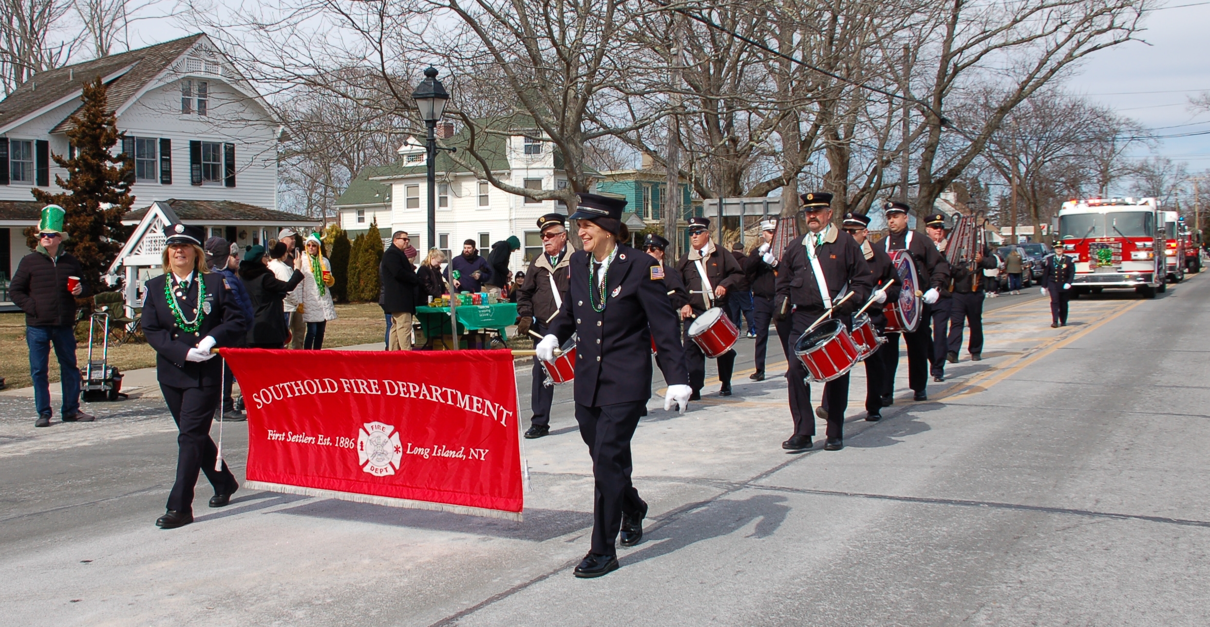 The Southold Fire Department in the 2022 Cutchogue St. Patrick's Day Parade