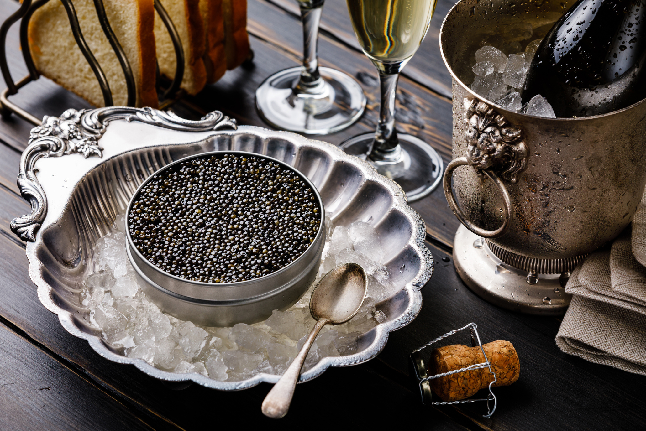champagne and caviar in Palm Beach