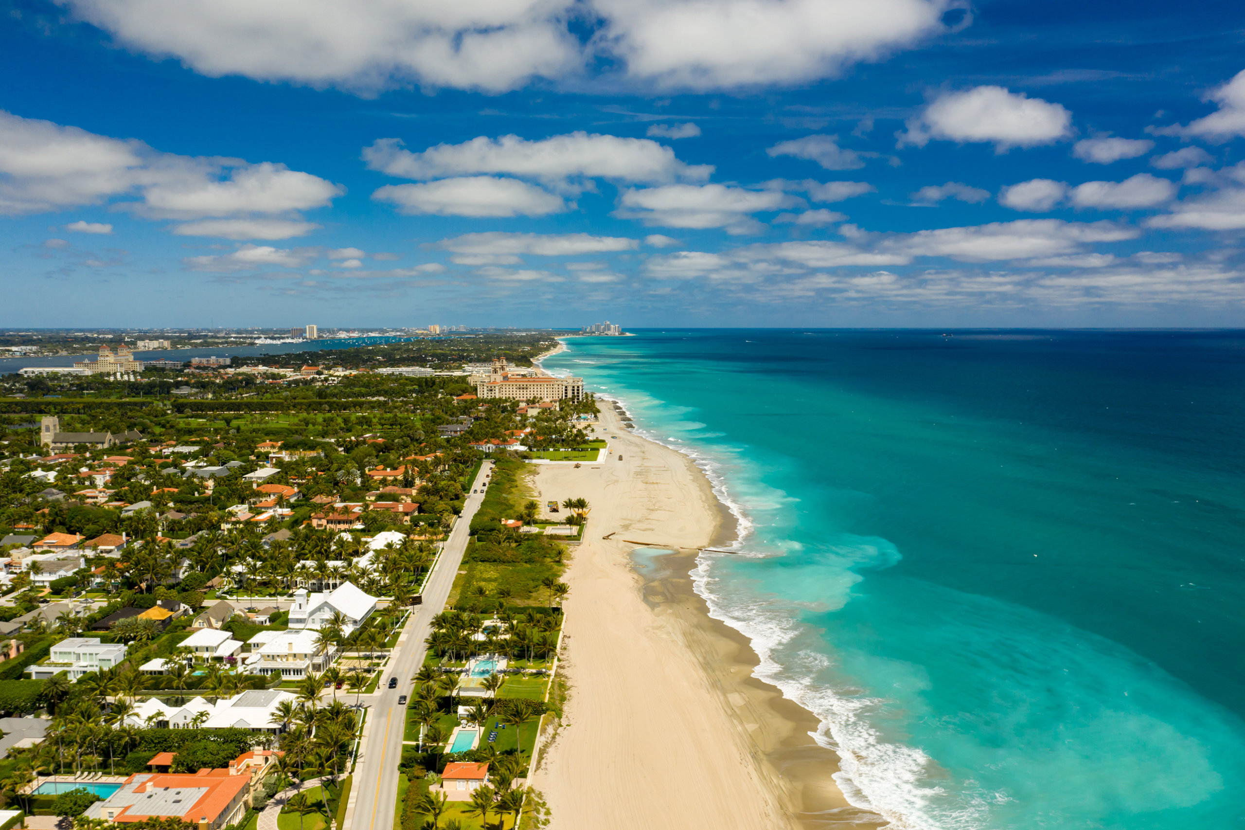 Aerial photo luxury mansion estate houses in West Palm Beach FL USA