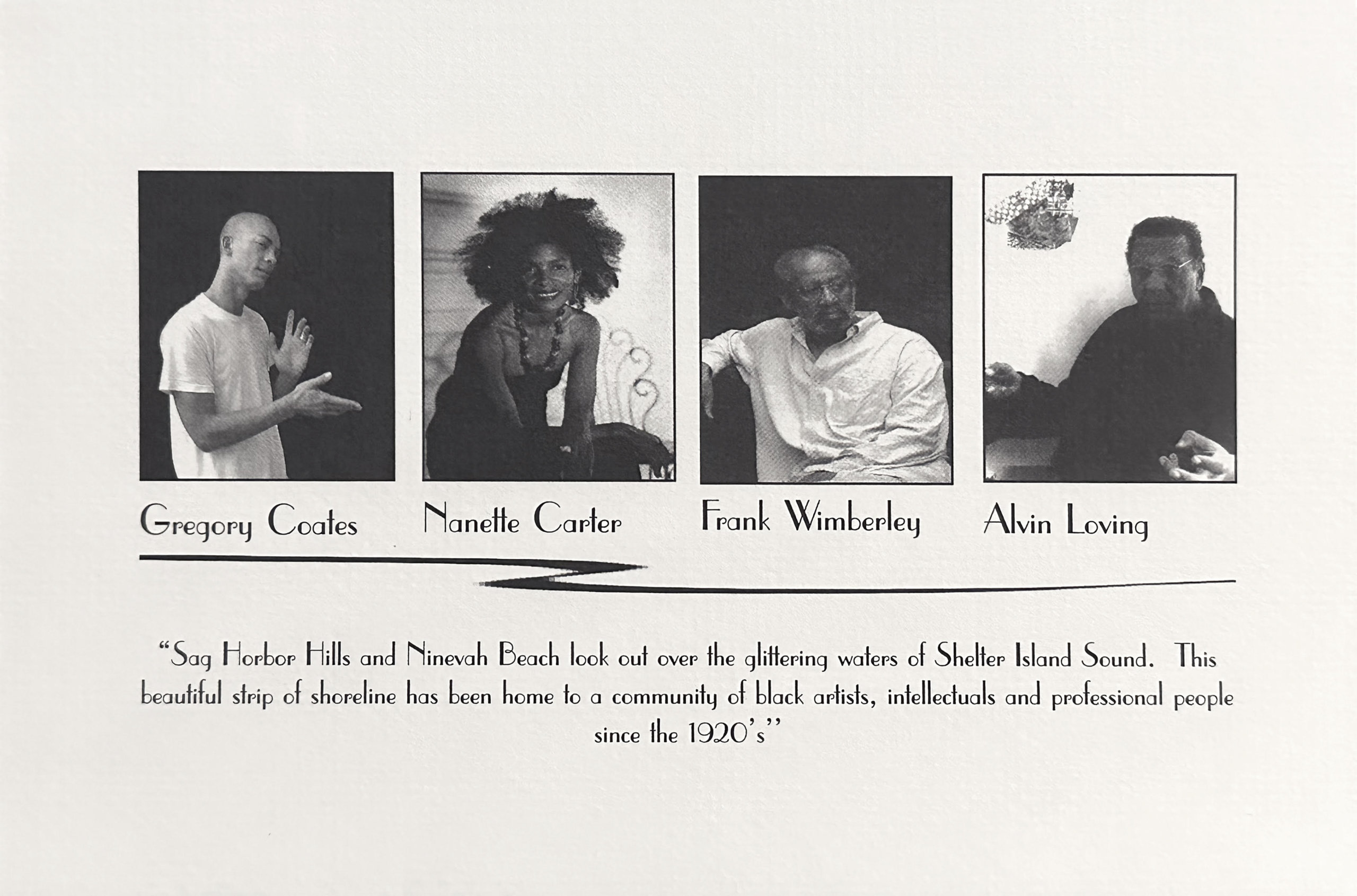 Original "A Place by the Sea' exhibition poster from 1999 with four Black artists connected to Sag Harbor - Gregory Coates, Nanette Carter, Frank Wimberley and Alvin Loving