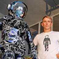 Brendan Murphy with one of his "Boonji Spaceman" sculptures