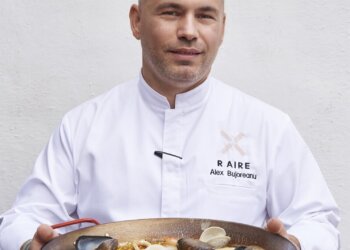 R.AIRE Chef Alex Bujoreanu with paella a plenty