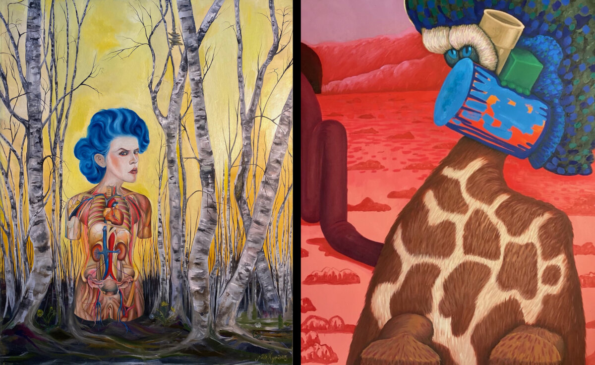 Art by Peter Ngo (left) and Lori Campbell (right) on view at The Lucore Art gallery