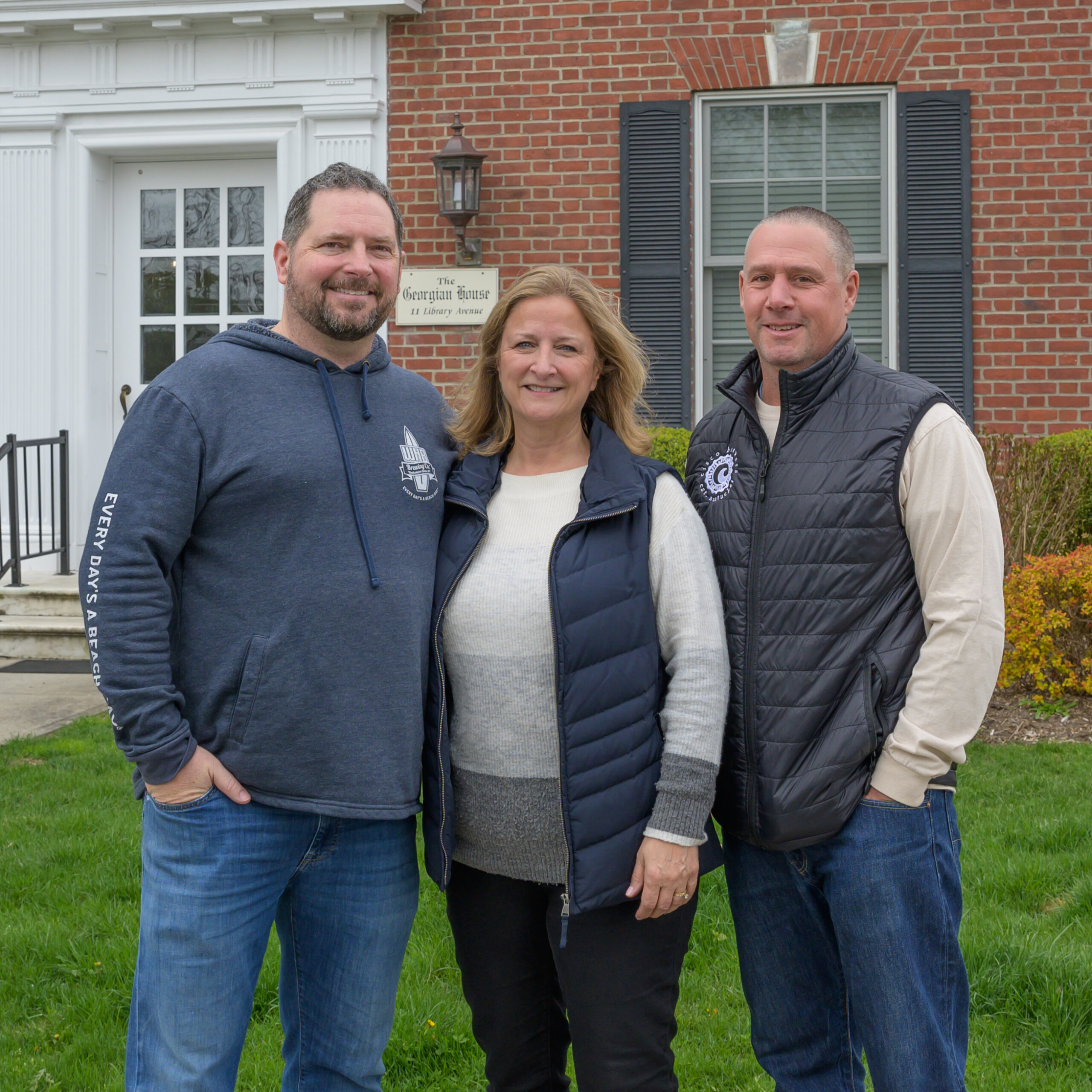 Brian Skipp- Westhampton Beach Brewing Co. Partner-Founder, Westhampton Beach Mayor Mayor Maria Moore, Digger Koziarz at WHB Brewing Company's 5K Run