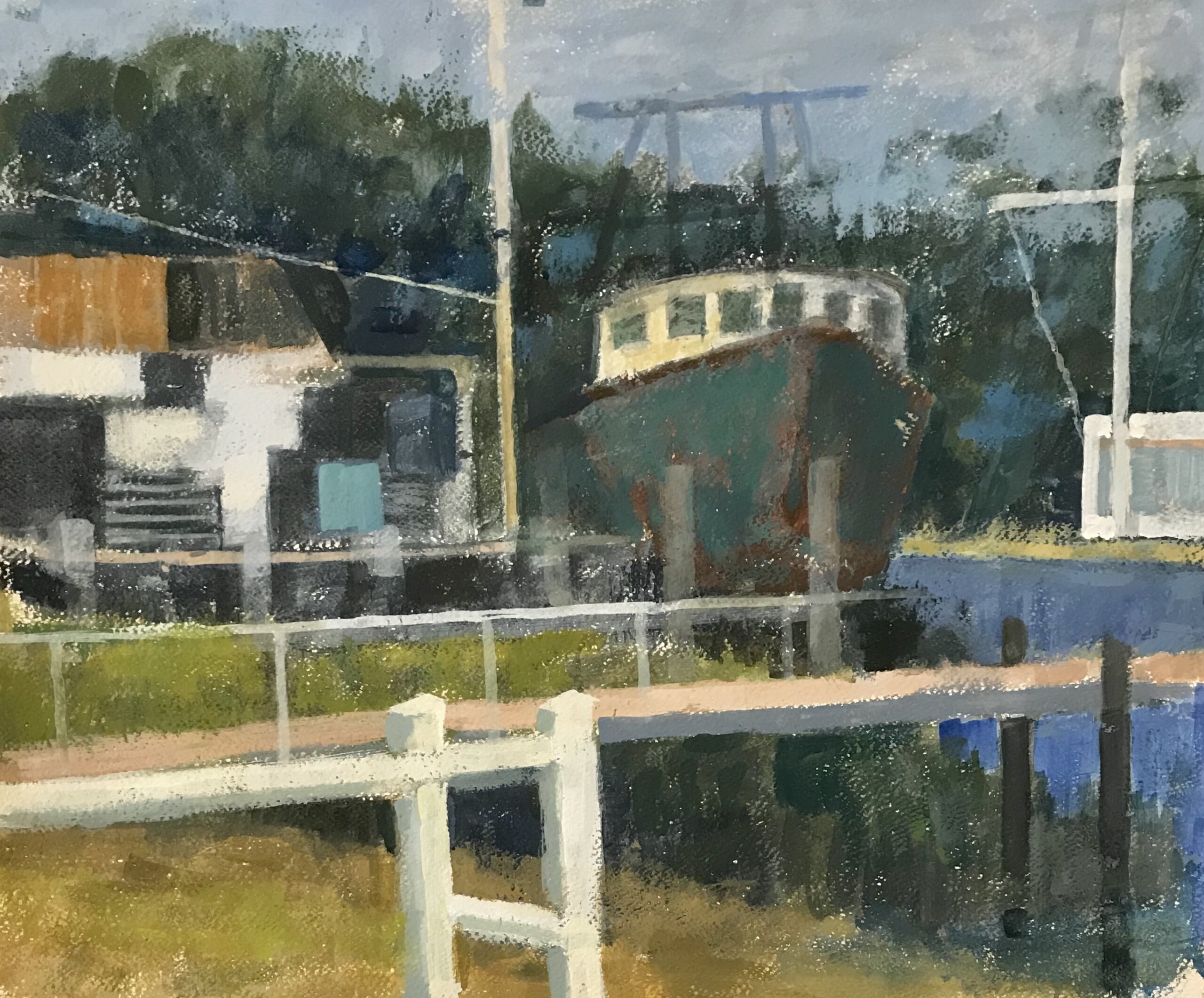 Charles Winheld "Market Dock" 21" x 26" casein/resin