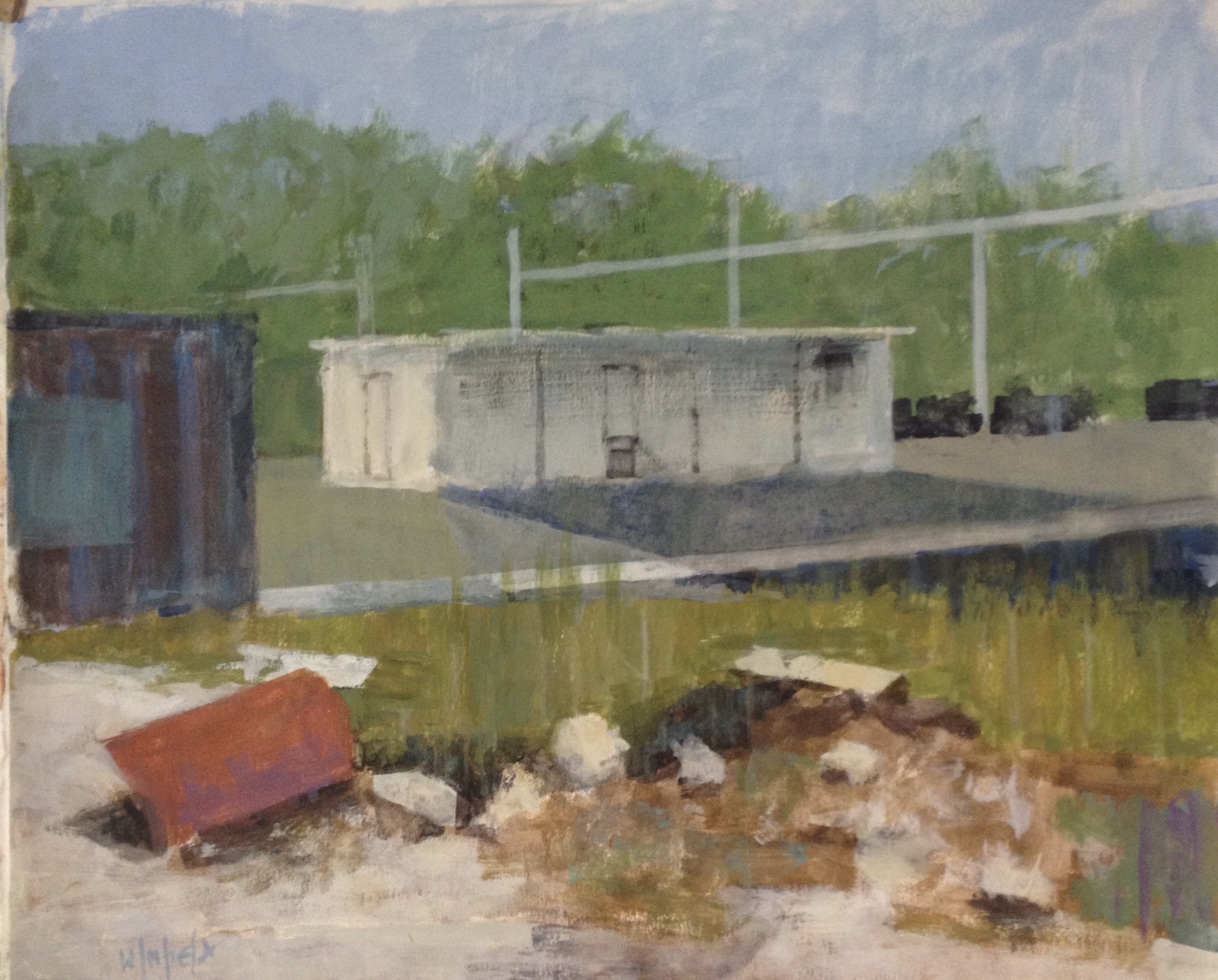 Charles Winheld "Depot" 21" x 18" caesin/resin