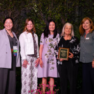 Mounts Botanical Garden received the Dorothy E. Hansell Marketing Award from the American Public Gardens Association at annual APGA conference in Fort Worth, Texas. (L-R: 2023 APGA Awards Committee Co-Chair Tracy Qiu, Mounts Associate Director of Marketing & Communications Misty Stoller, Mounts Curator-Director Rochelle Wolberg, Mounts Board Member and Past President Paton White, APGA President Michelle Provaznik.