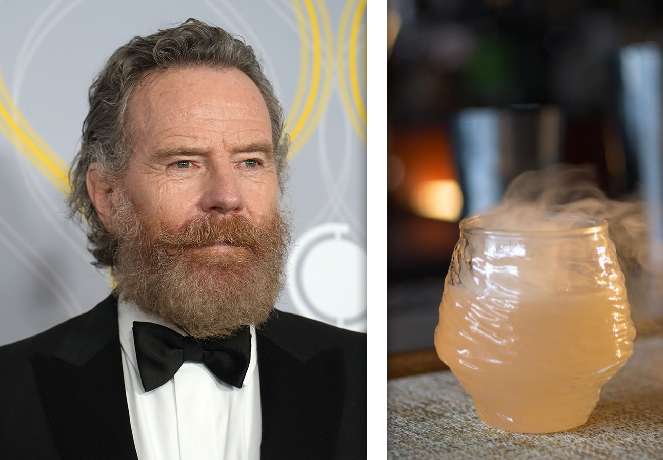 Bryan Cranston and Kissaki's Smoky Paloma cocktail, featuring his Dos Hombres mezcal.