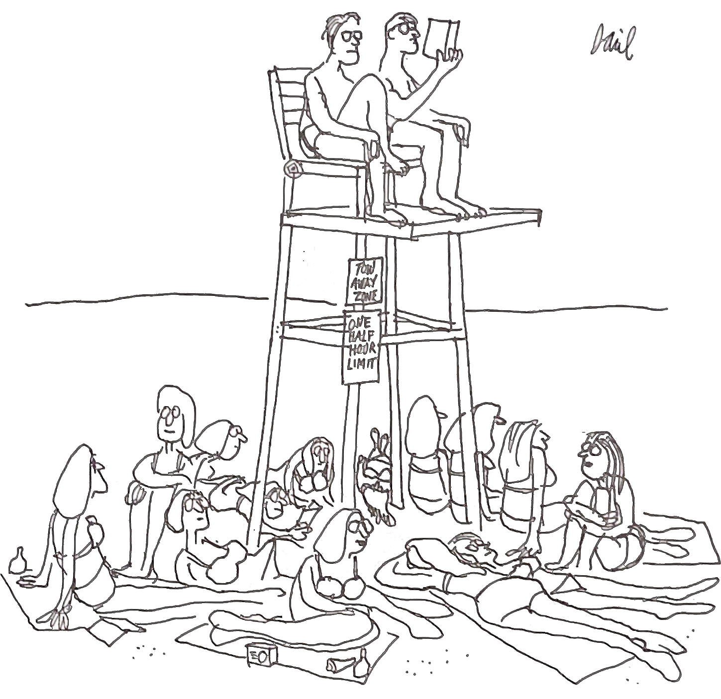 Hamptons beach stickers lifeguard chair cartoon by Dan Rattiner