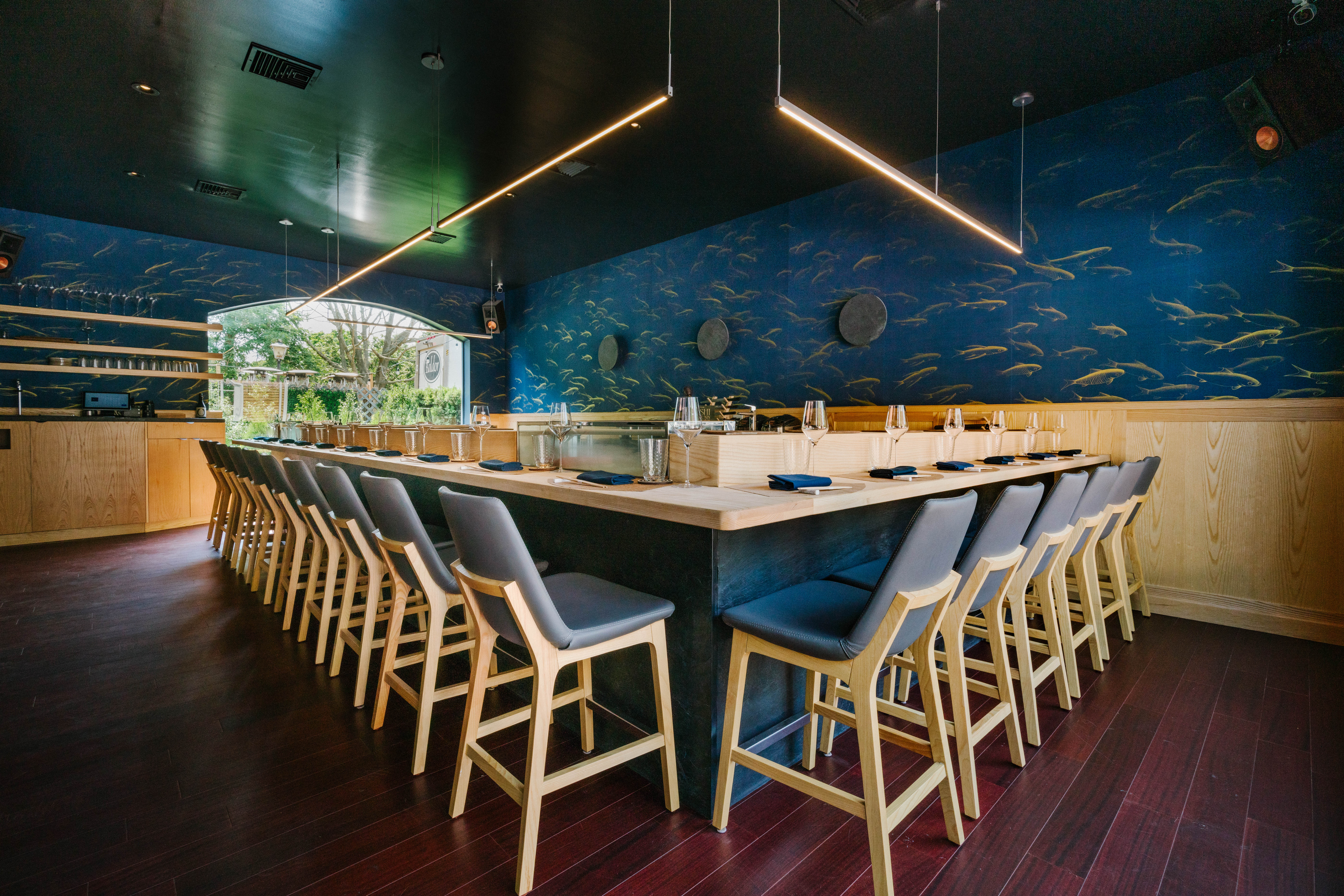 The omakase room in Kissaki at Water Mill, where pastaRAMEN will set up shop Sunday and Monday nights all summer