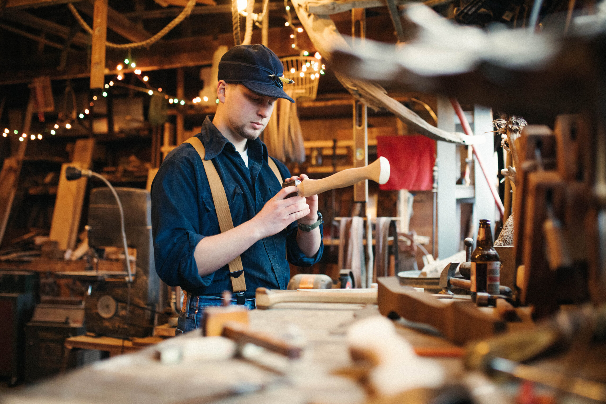 Air National Guard airman Bennett Cooper in his workshop