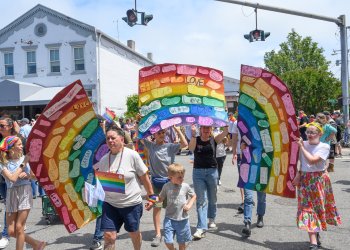 Peconic Community School with Pride Banner at the North Fork Pride Parade