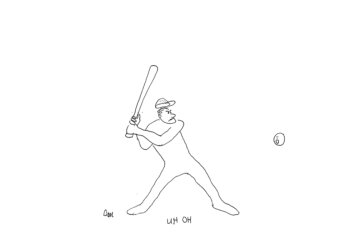 Artists & Writers Game baseball softball Cartoon by Dan Rattiner