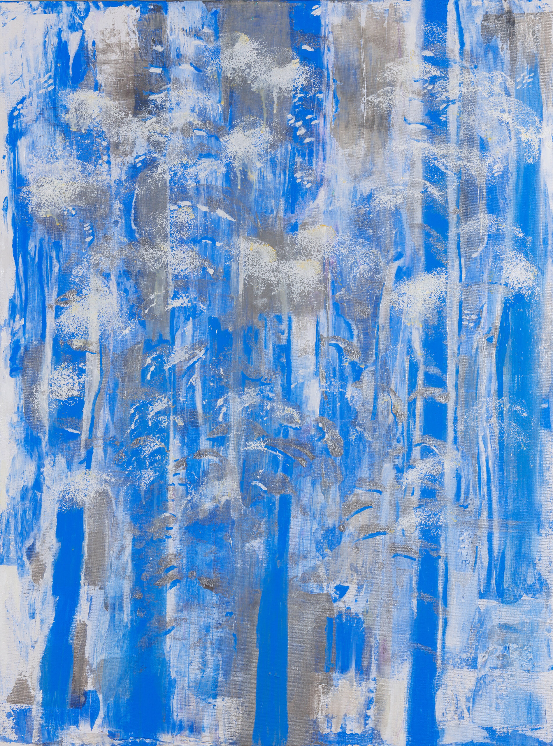 Camilla Webster's "Evening Trees in French Blue and Silver" (2022, Acrylic on Canvas, 40" X 30" x 1.25")