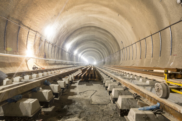The railroad of the subway during the final steps of the tunnel construction.