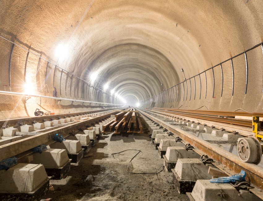The railroad of the subway during the final steps of the tunnel construction.