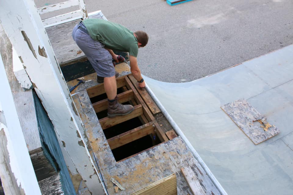 Replacing rotten boards is a key part of rebuilding Greenport Skate Park