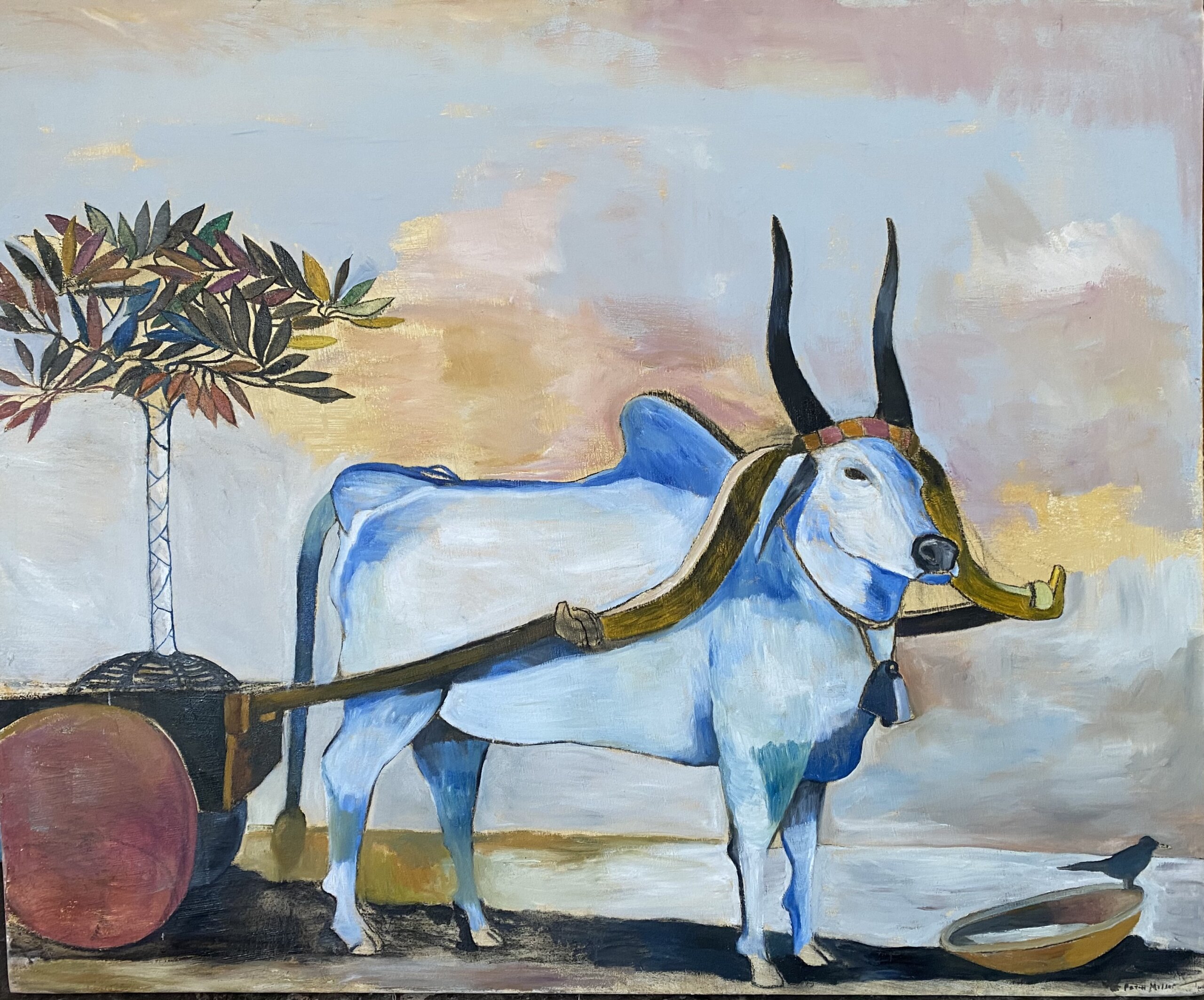 Paton Miller's "Oxen" (2022, private collection, oil, 59" x 56")
