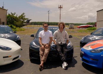 Rove owners Jack Brinkley Cook and Gianpaolo de Felice with their Rove Teslas