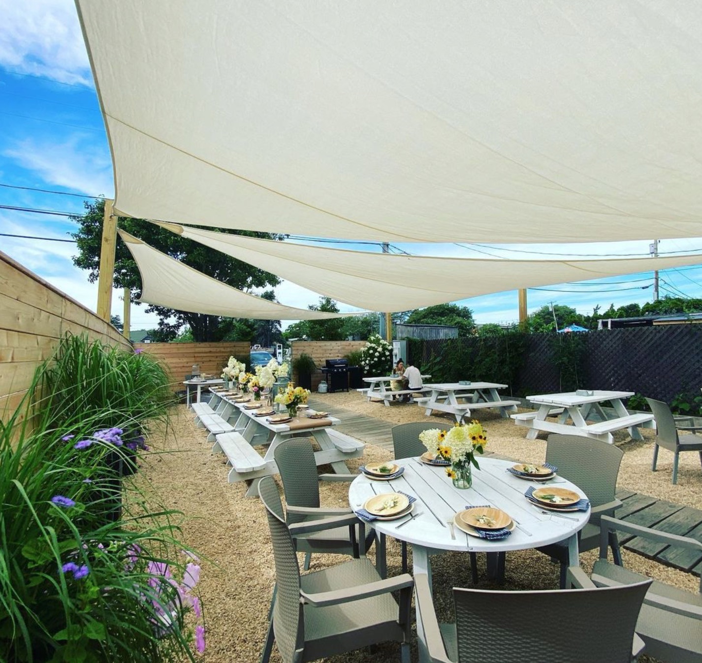 The lovely backyard space where Naturally Good Cafe's new dinner series takes place every Tuesday night all summer in Montauk
