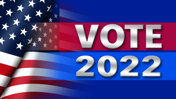 GOP Primary preview graphic: Vote 2022 with the United States of America flag