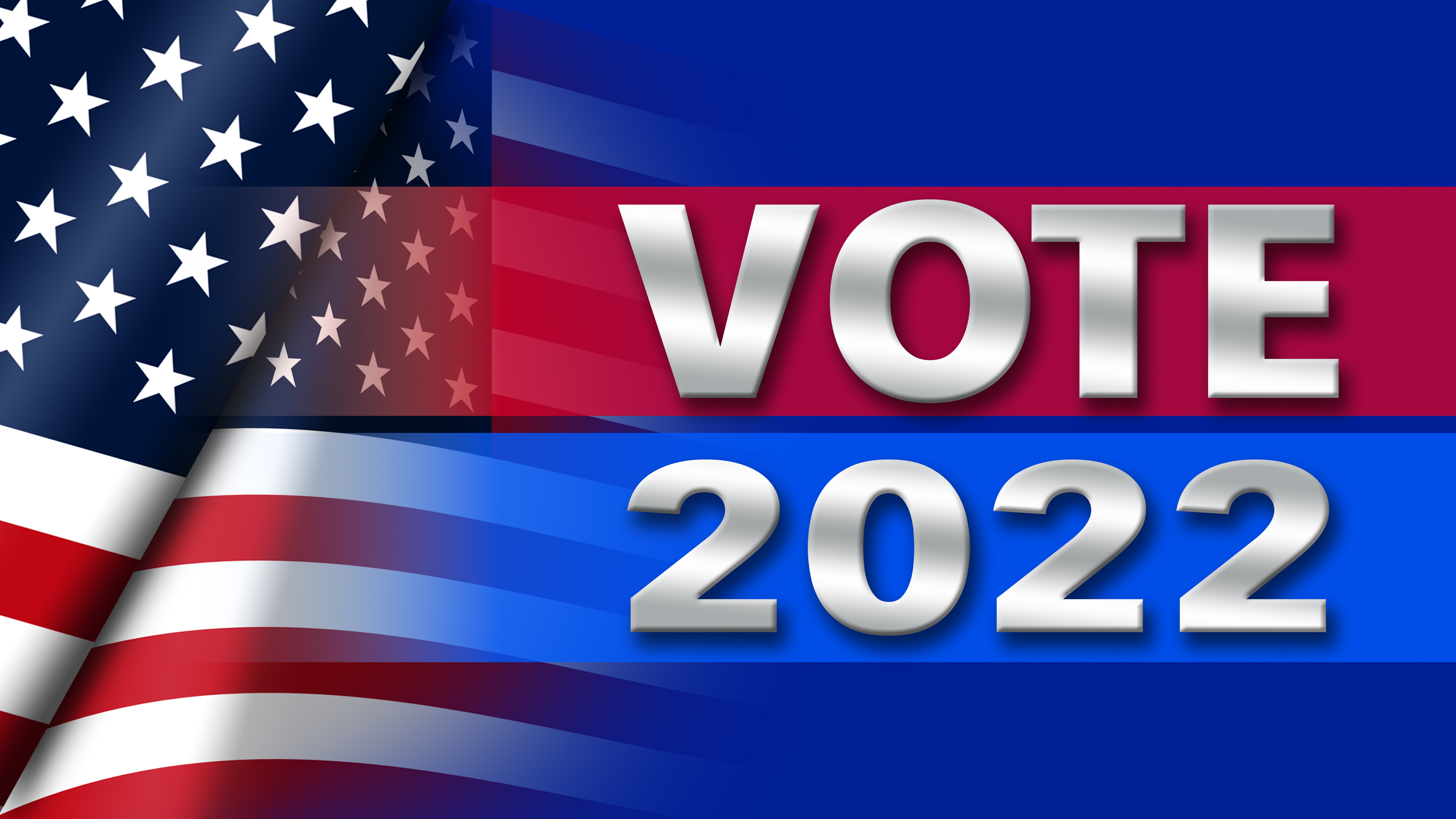 GOP Primary preview graphic: Vote 2022 with the United States of America flag election candidates